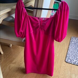 FLYING TOMATO Hot Pink Puff Sleeve
Velvety Dress NWOT